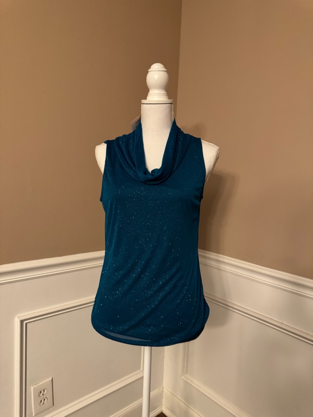 dressbarn Teal Shimmer Draped Cowl Neck Camisole